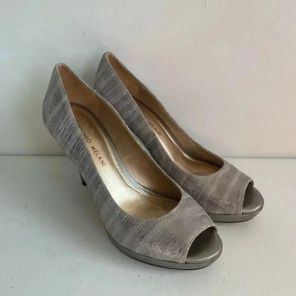 Antonio Melani SZ‎ 7M Silver Platform Peep toe Heel Shoes EUC! - Picture 2 of 9